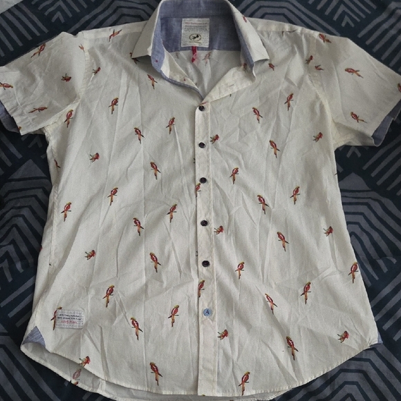 Men's Cream Parrot Print Casual Shirt - Picture 1 of 4
